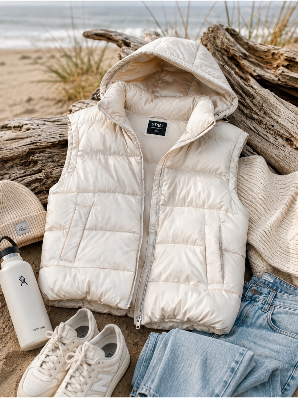 Abercrombie YPB Ivory Hooded Puffer Vest XXL Removable Hood